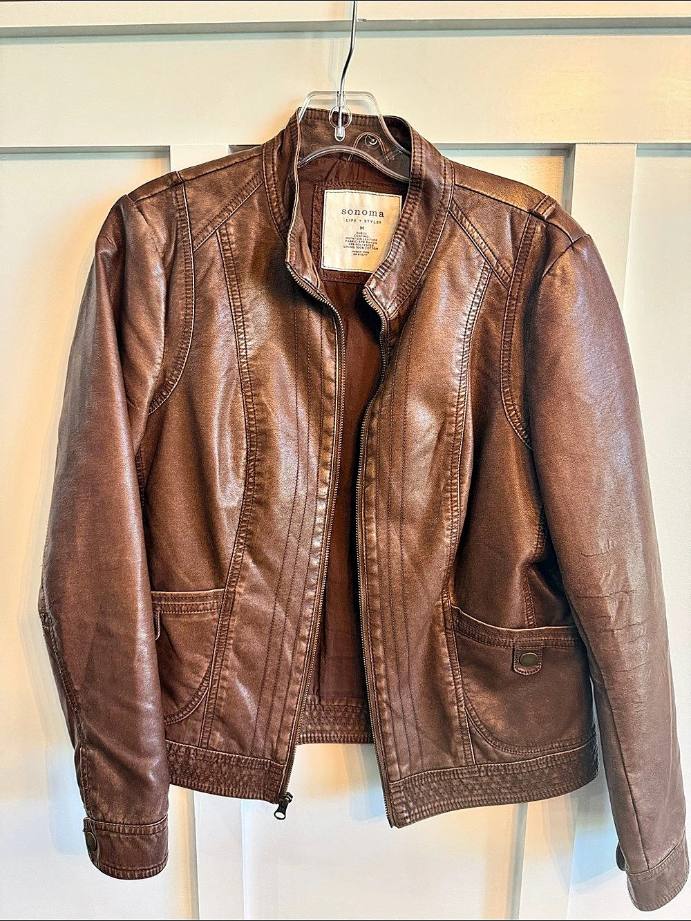 Sonoma Leather Moto Jacket in Brown Size Medium